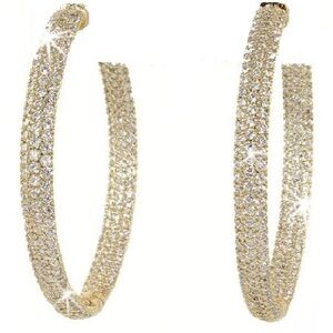 2” long Micro Pave Set Signity Cz Hoop dangle drop statement Earrings Gold HSN